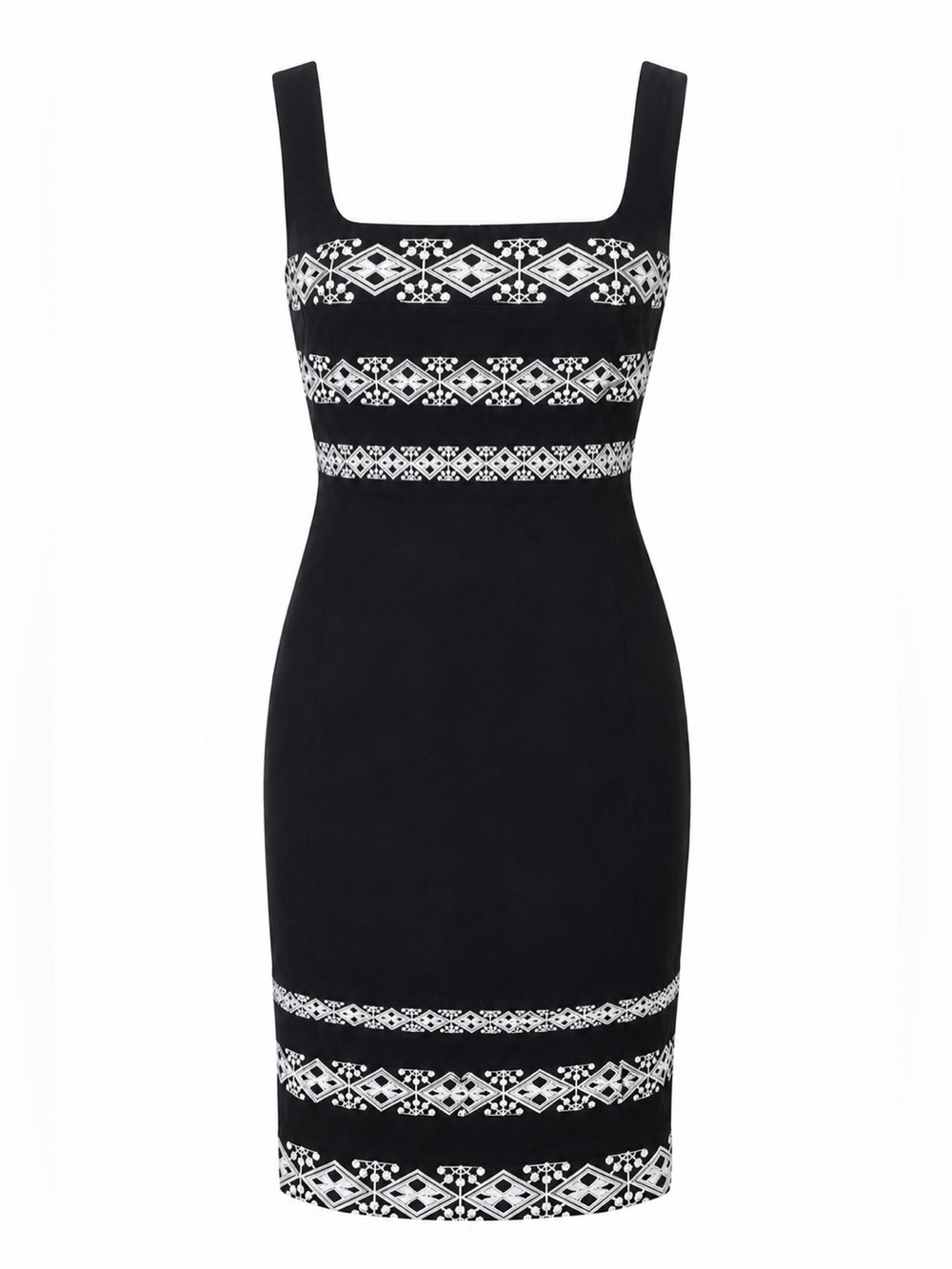 WHITE HOUSE BLACK MARKET Black White Embroidered Sheath Dress Sleeveless